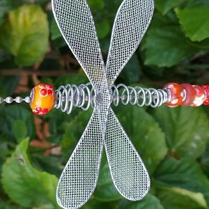 🆕️ Handcrafted Dragonfly Suncatcher with Orange Glass Beads